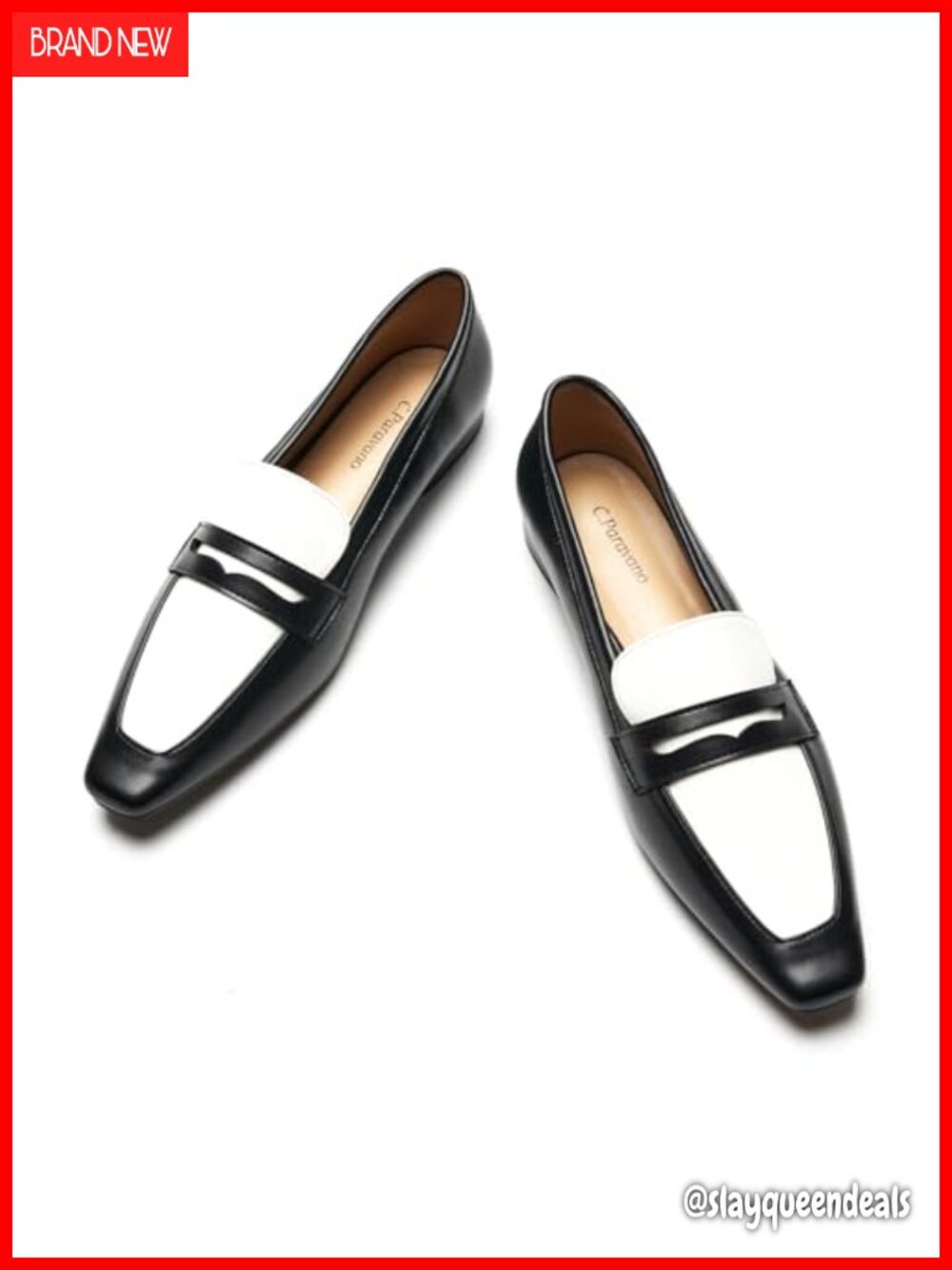 C.Paravano Penny Loafers Slip On Square Toe Lambskin Insole Flat Shoes